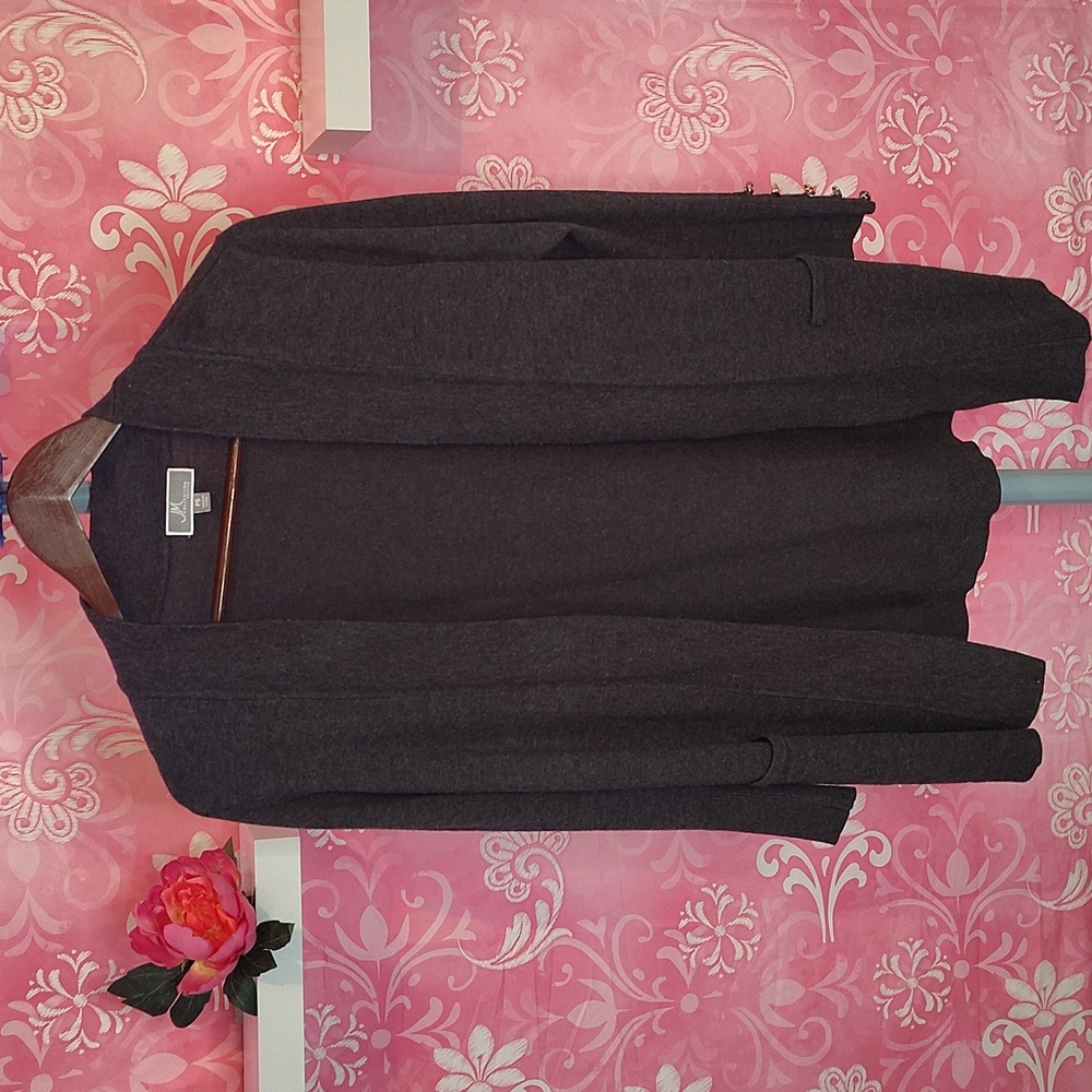 JM Collection Charcoal Open Front Cardigan